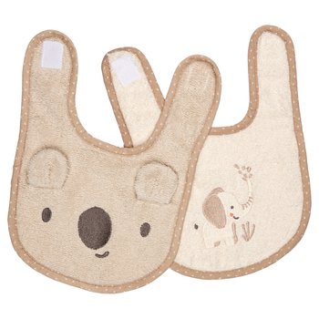Lilly & Fynn Lätzchen aus Frottee 2er-Set Koala und Elefant hellbraun