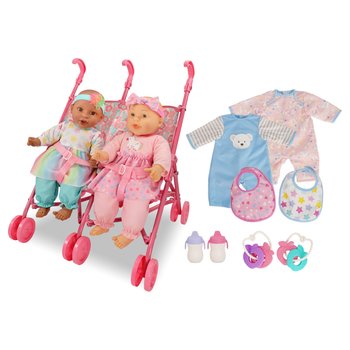 Kisses & Cuddles Baby Doll and Twin Stroller Set