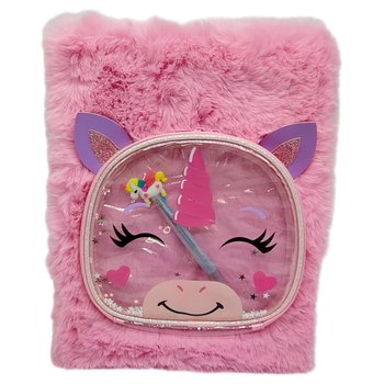 Dizzy Peach Fluffy Pink Plush A4 Notebook with Unicorn Pocket and Pen