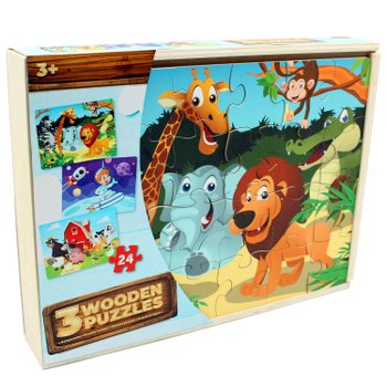 Explorer 24 Piece Wooden Puzzles 3 Pack with Storage Tray