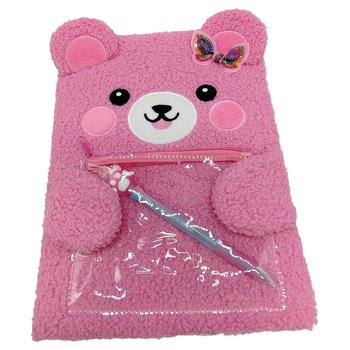 Fluffy Teddy Bear Plush A4 Notebook with Pocket and Pen