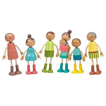 Wooden Doll House Family 7 Dolls Set