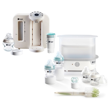 Tommee Tippee Perfect Prep Machine White & SuperSteam Starter Set with Steriliser Bundle