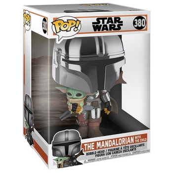Funko POP! Figurine Jumbo 380 Star Wars Le Mandalorian Chromé avec L'Enfant