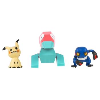 Pokémon - Pack 3 Figurines de Combat Cradopaud, Mimiqui et Porygon