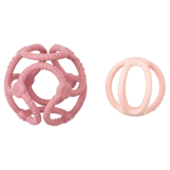 Nattou Greifball und Beißring aus Silikon mit Rassel 2er Set rosa