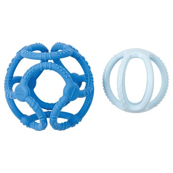 Nattou Greifball und Beißring aus Silikon mit Rassel 2er Set blau