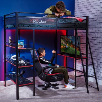 X Rocker Fortress High Sleeper Gaming Bunk Bed with Shelves and Desk