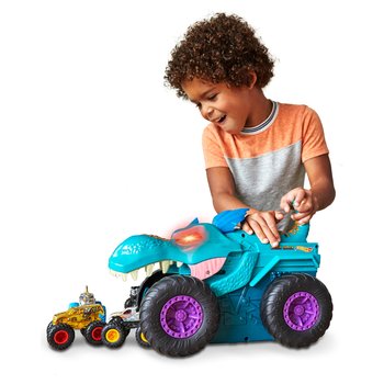 Hot Wheels Monster Truck Car Chompin' Mega Wrex mit Licht & Sound und Auto 1:64