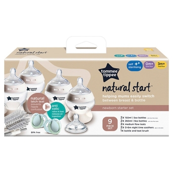 Tommee Tippee Natural Start Self-Sterilising Anti-Colic Baby Bottles Newborn Starter Set 9 Piece