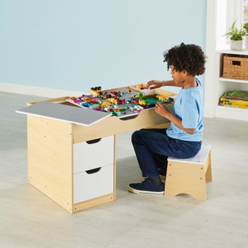 Build 'n' Store Wooden Desk and Stool Base Plate Building Table