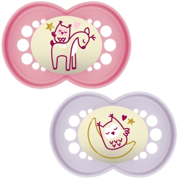 MAM 6 Months+ Pure Night Dummies 2 Pack Pink