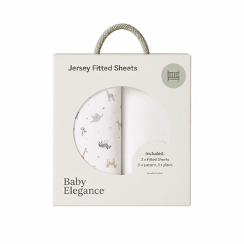 Baby Elegance Cot Jersey Cotton Fitted Sheets Safari 120 x 60cm 2 Pack