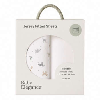 Baby Elegance Cot Bed Jersey Cotton Fitted Sheets Safari 140 x 70cm 2 Pack