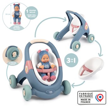 Little Smoby - Poussette Baby Walker 3-en-1 avec Poupon