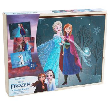 Disney Frozen 24 Piece Wooden Puzzles 3 Pack with Storage Tray