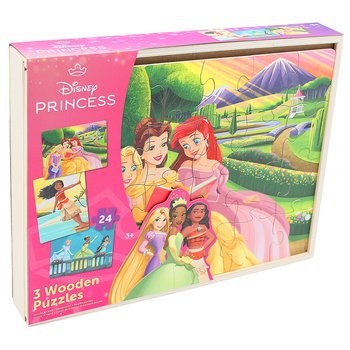 Disney Princess 24 Piece Wooden Puzzles 3 Pack with Storage Tray