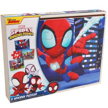 Spidey and His Amazing Friends 24 Piece Wooden Puzzles 3 Pack with Storage Tray