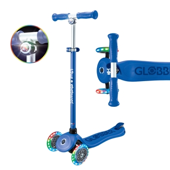 Globber Primo Plus Lights 3 Wheel Scooter with Colour LED Wheels Navy Blue