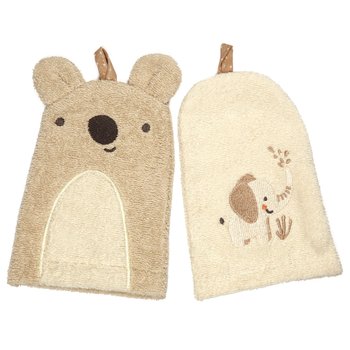 Lilly & Fynn Washand Set van 2 Beer en Olifant bruin/beige