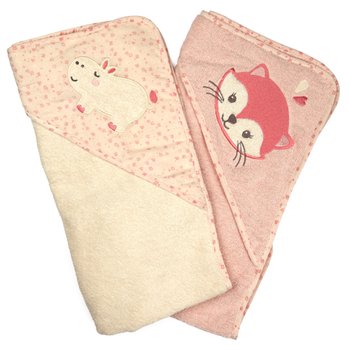 Lilly & Finn Badcape Set van 2 Nijlpaard en Kat roze/gebroken wit