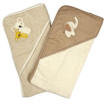 Lilly & Finn Badcape Set van 2 Koala en Olifant beige/bruin
