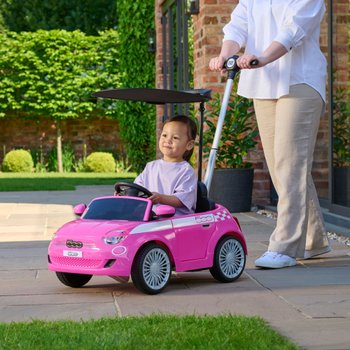 Fiat 500e Car Push-Along Ride On with UV Sun Canopy Pink