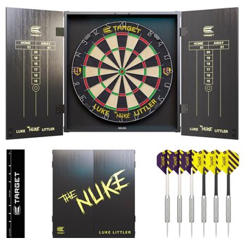 Luke Littler Dartboard Cabinet with Brass Steel-Tip Darts Set