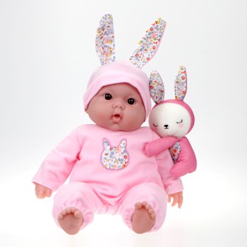 JC Toys Lots to Cuddle Babies Puppe mit Hasen-Mütze und Stoff-Häschen 38 cm rosa