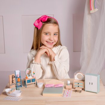 Ensemble de Meubles de Chambre et Salle de Bain en Bois pour Maison de Poupées