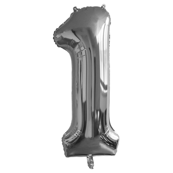 Folienballon Zahl 1 silber Gr. 82 cm