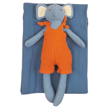 LITTLE Set Dolly Toy Stoff-Elefant und Musselin-Decke