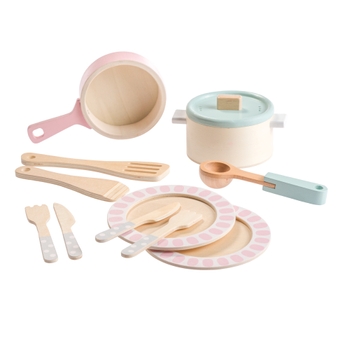 Kitchen Corner Wooden Pastel Cookware 12 Piece Playset