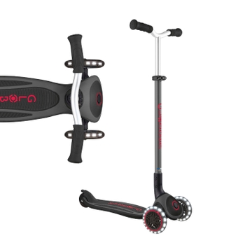 Globber Pro Lights Folding 3 Wheel Scooter with LED Wheels Black