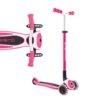 Globber Pro Lights Folding 3 Wheel Scooter with LED Wheels Pink