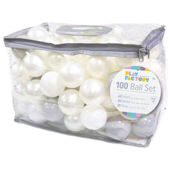 Play Factory 100 Ball Pit Balls Pack with Storage Bag White, Grey and Pearl