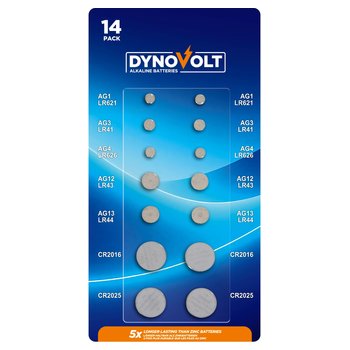 DynoVolt Alkaline and Lithium Button Cell Batteries Mixed 14 Pack