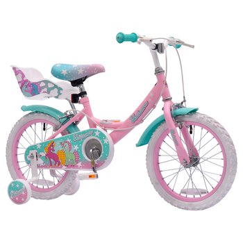 16 Zoll Kinderfahrrad Einhorn mit Stützrädern pink