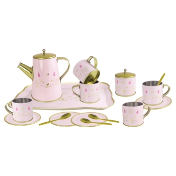 Theeservies Kat 18-delig roze