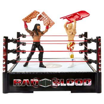 WWE - Coffret Bad Blood Figurines Cody Rhodes et Roman Reigns avec Ring et Accessoires
