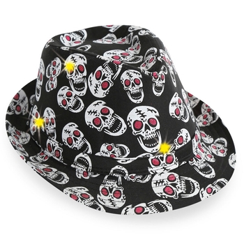Hut mit Totenkopf Design Trilby Skull blinkend Gr. 58 cm