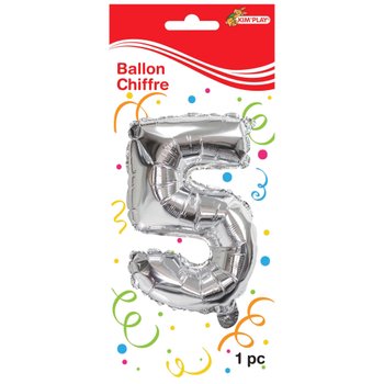 Kim'Play - Ballon Chiffre 5 Argenté 36 cm