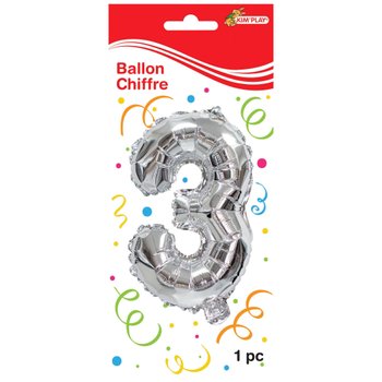 Kim'Play - Ballon Chiffre 3 Argenté 36 cm