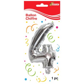 Kim'Play - Ballon Chiffre 4 Argenté 36 cm