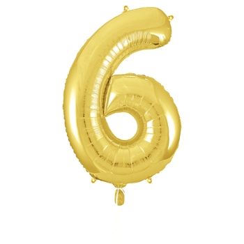 Folienballon Zahl 6  gold 101 cm