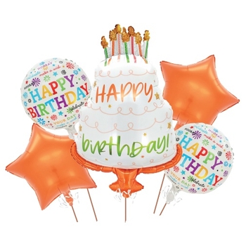 Folienballons Happy Birthday orange bunt 5er Set