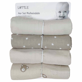 LITTLE Musselintücher 4er Set Bärchen und Sterne