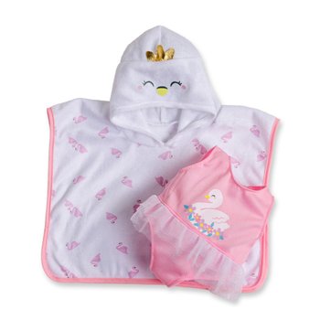 Ivy & Lily Zwanenbadpak met Poncho Set 43 cm roze
