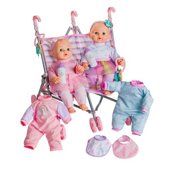 Geschwisterwagen mit Puppen-Zwillingen Set