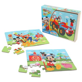 Disney Mickey Mouse 24 Piece Wooden Puzzles 3 Pack with Storage Tray